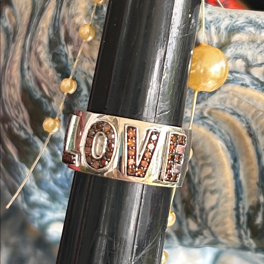 Chocolate CZ Pavé LOVE Sterling Silver Ring